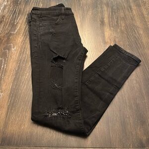 🟤 FOREVER 21 MEN DENIM BLACK RIPPED SKINNY JEANS